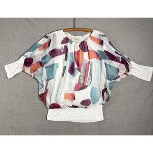 Giusy Women’s Size M Italy Blouse Silk Blend Abstract Art To Wear Dolman Sleeve